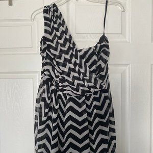 H&M Black & White One Shoulder Chiffon Mini Dress